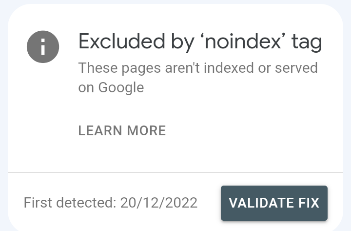 Excluded by 'noindex' tag